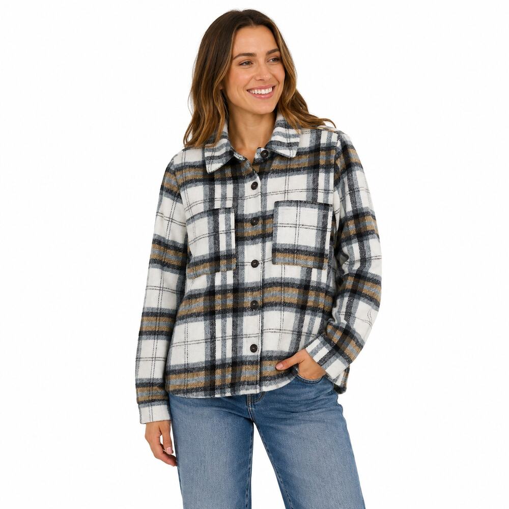 Mello'day Women's Multicolor Plaid Wool Blend Shacket